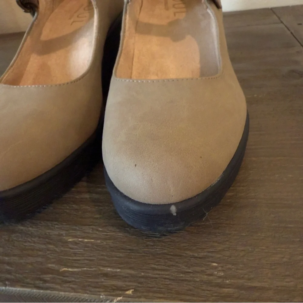 Adore Taupe Mary Jane Wedges with Black Platform